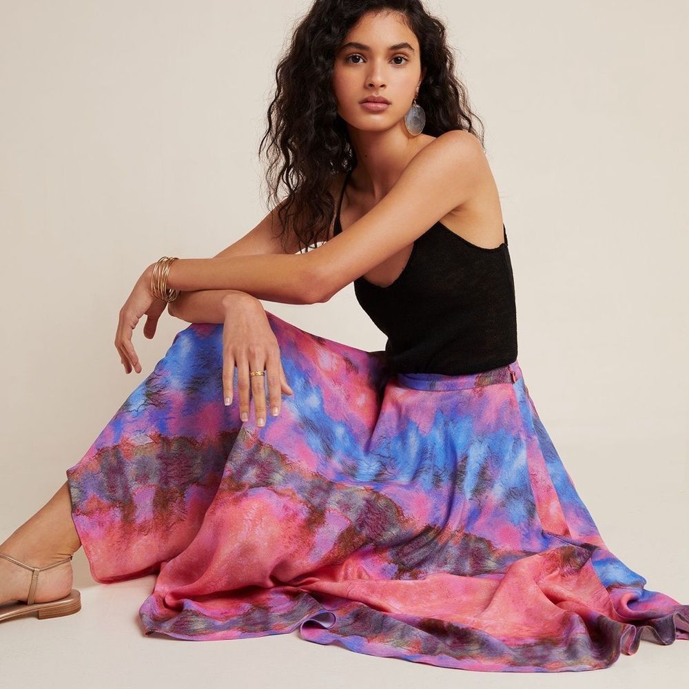 Bl-nk Joni tie dye midi skirt, blue/pink, sz M